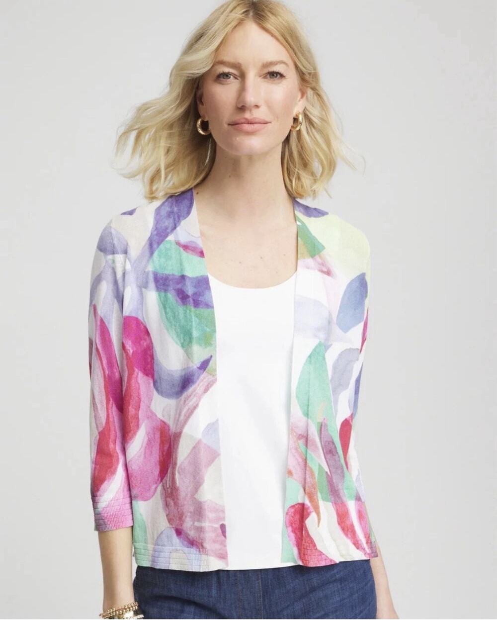 CHICO'S Summer Romance Watercolor Cardigan Women's Size 1